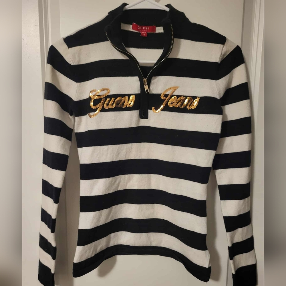 Guess Black and White Striped Top